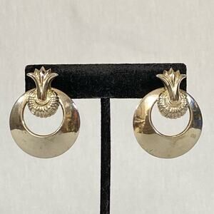 Pineapple Door Knocker Earrings Dangle Drop Silver Tone Metal Clip On
